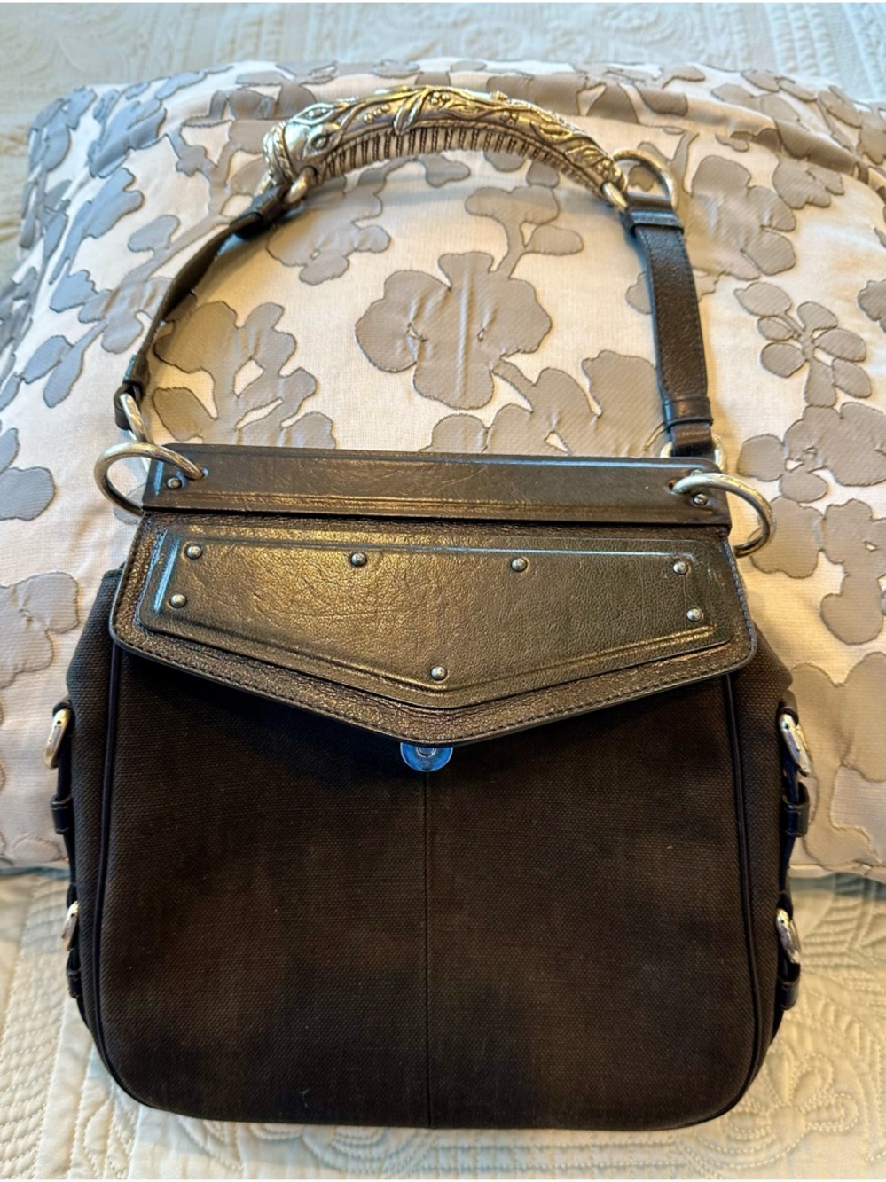 Yves Saint Laurent Black Canvas and Leather Rive Gauche